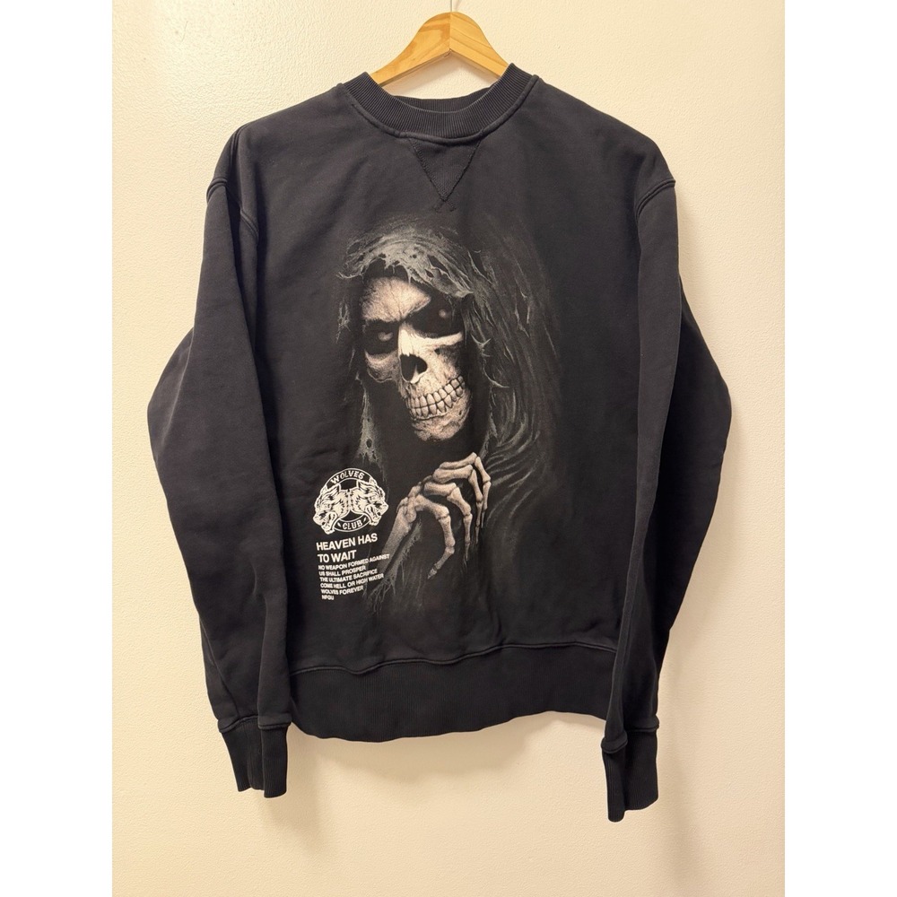 Darc Sport Wolves Grim Reaper Black Crewneck Sweater Men's Small Gym Wear